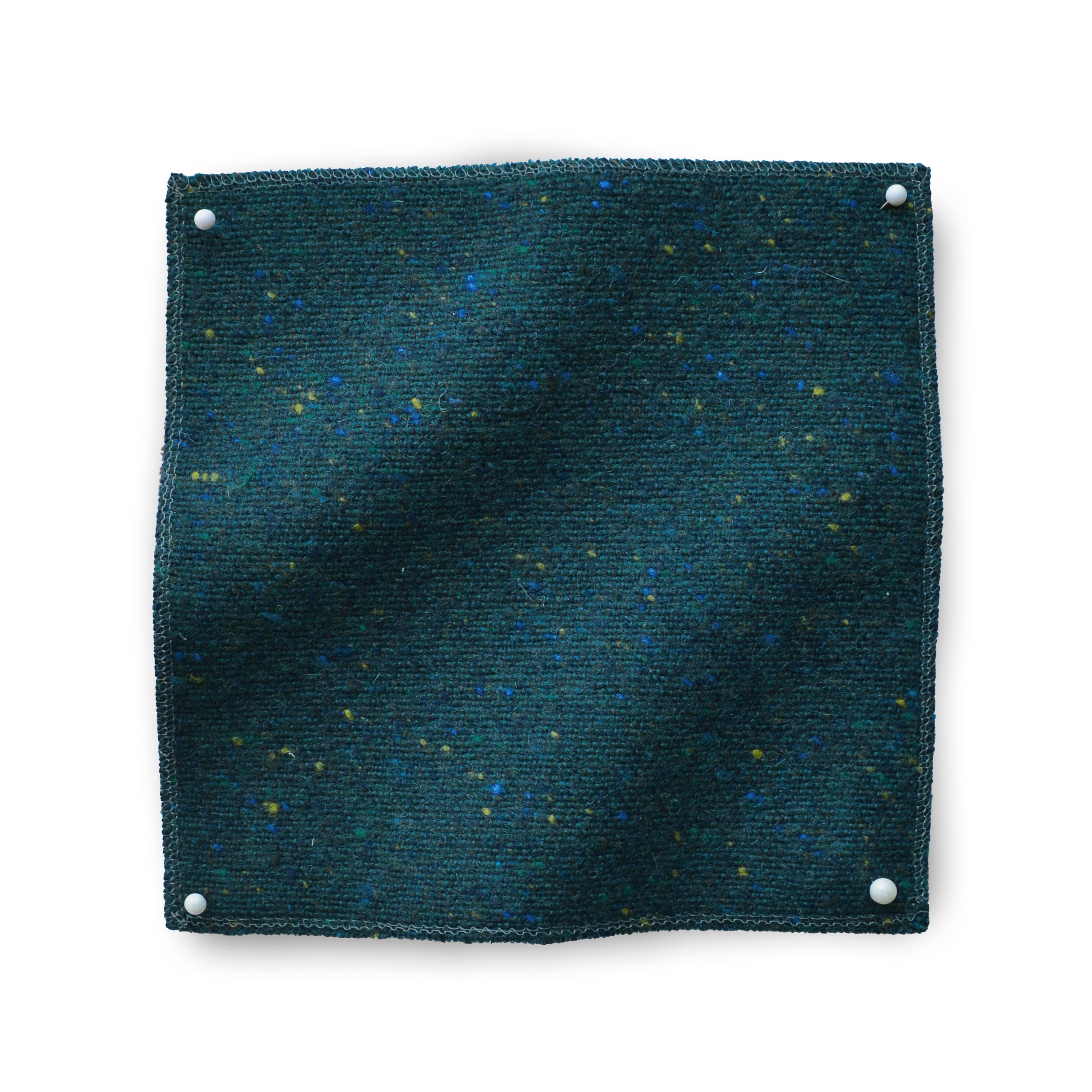 Square fabric swatch of heathered wool in a navy colorway.
