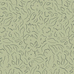 Detail of wallpaper in a minimalist floral print in sage on a green field.