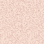 Detail of wallpaper in a minimalist floral print in red on a light pink field.
