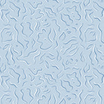 Detail of wallpaper in a painterly floral print in blue and white on a light blue field.