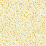 Detail of wallpaper in a painterly floral print in yellow and white on a light yellow field.