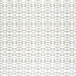 Detail of fabric in a geometric stripe pattern in light gray on a white field.