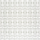 Detail of fabric in a geometric stripe pattern in light gray on a white field.