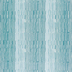 Detail of fabric in a dense broken stripe print in shades of blue and white.