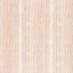 Detail of fabric in a dense broken stripe print in shades of peach and white.