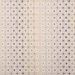 Broadloom carpet in a dense circle lattice with small floral accents in a ombré of green and blue on a cream field.