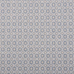 Broadloom carpet in a dense circle lattice with small floral accents in ecru on a blue field.