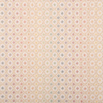 Broadloom carpet in a dense circle lattice with small floral accents in a ombré of rainbow pastels on a cream field.