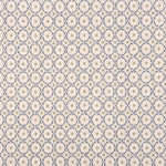 Broadloom carpet in a dense circle lattice with small floral accents in blue and green a cream field.