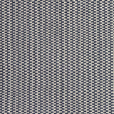 Detail of a hand-woven cotton striped fabric in navy blue and white.