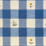 Checkered fabric with yellow flowers on a blue and white checkered background
