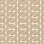 Detail of wallpaper in an interlocking circular pattern in mottled brown on a cream field.