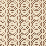 Detail of wallpaper in an interlocking circular pattern in mottled brown on a cream field.