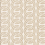 Detail of wallpaper in an interlocking circular pattern in mottled brown on a cream field.