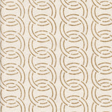 Detail of wallpaper in an interlocking circular pattern in mottled brown on a cream field.