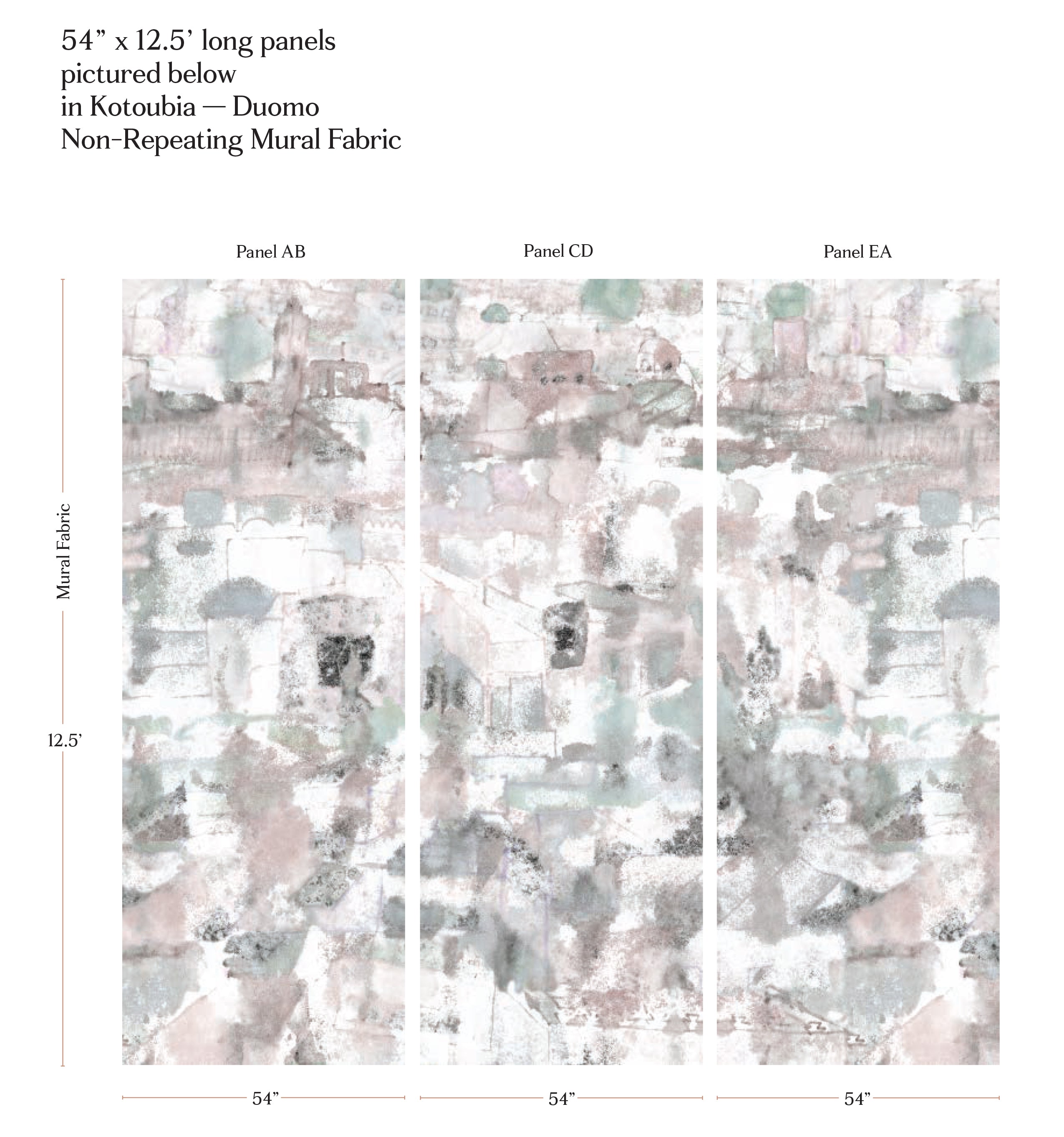 Kotoubia - Duomo non-repeating mural fabric panels with dimensions 54" x 12.5'.