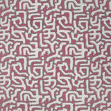 Fabric in an abstract meandering shape print in white and sage on a pink field.