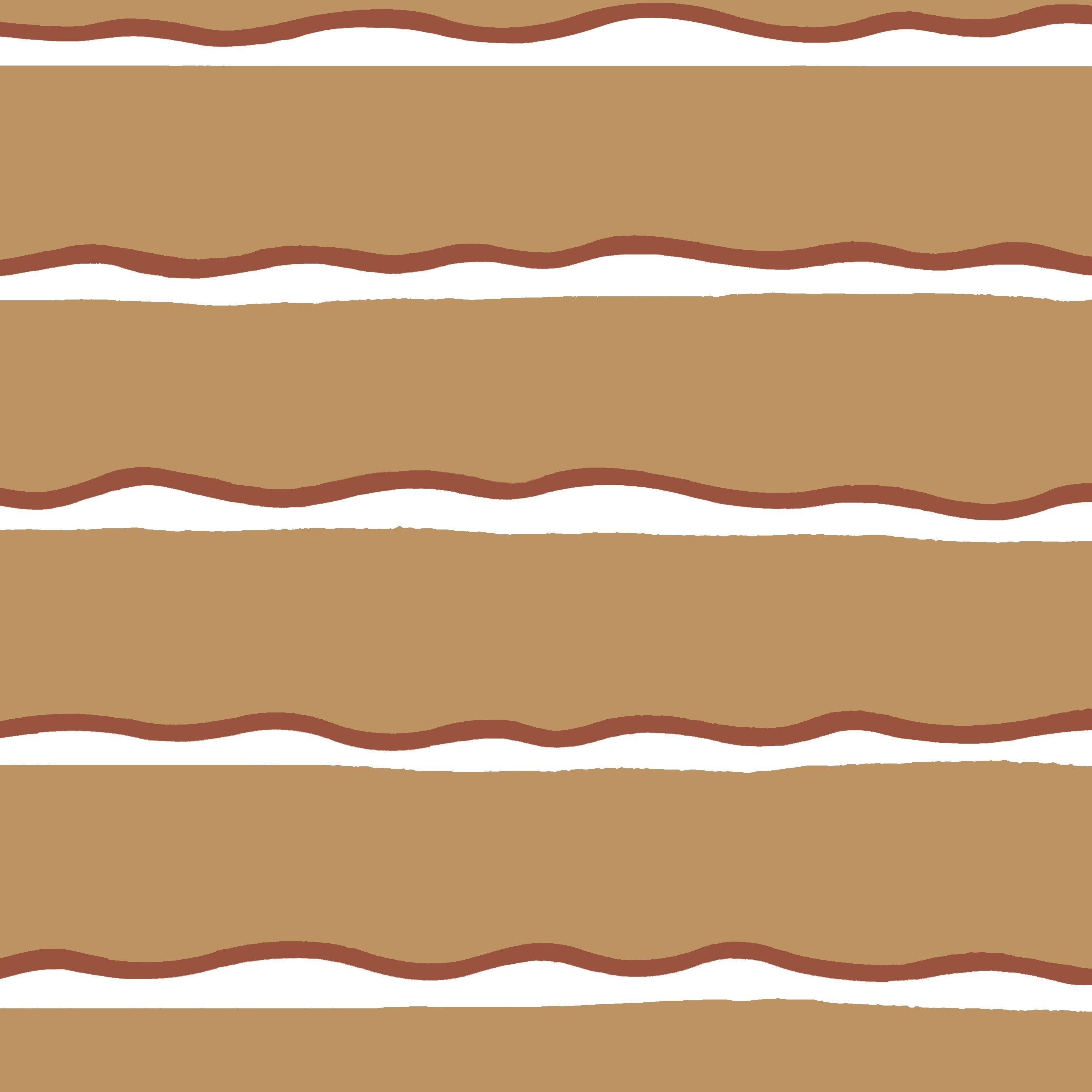 Detail of fabric in a wide undulating stripe pattern in red and white on a light brown field.