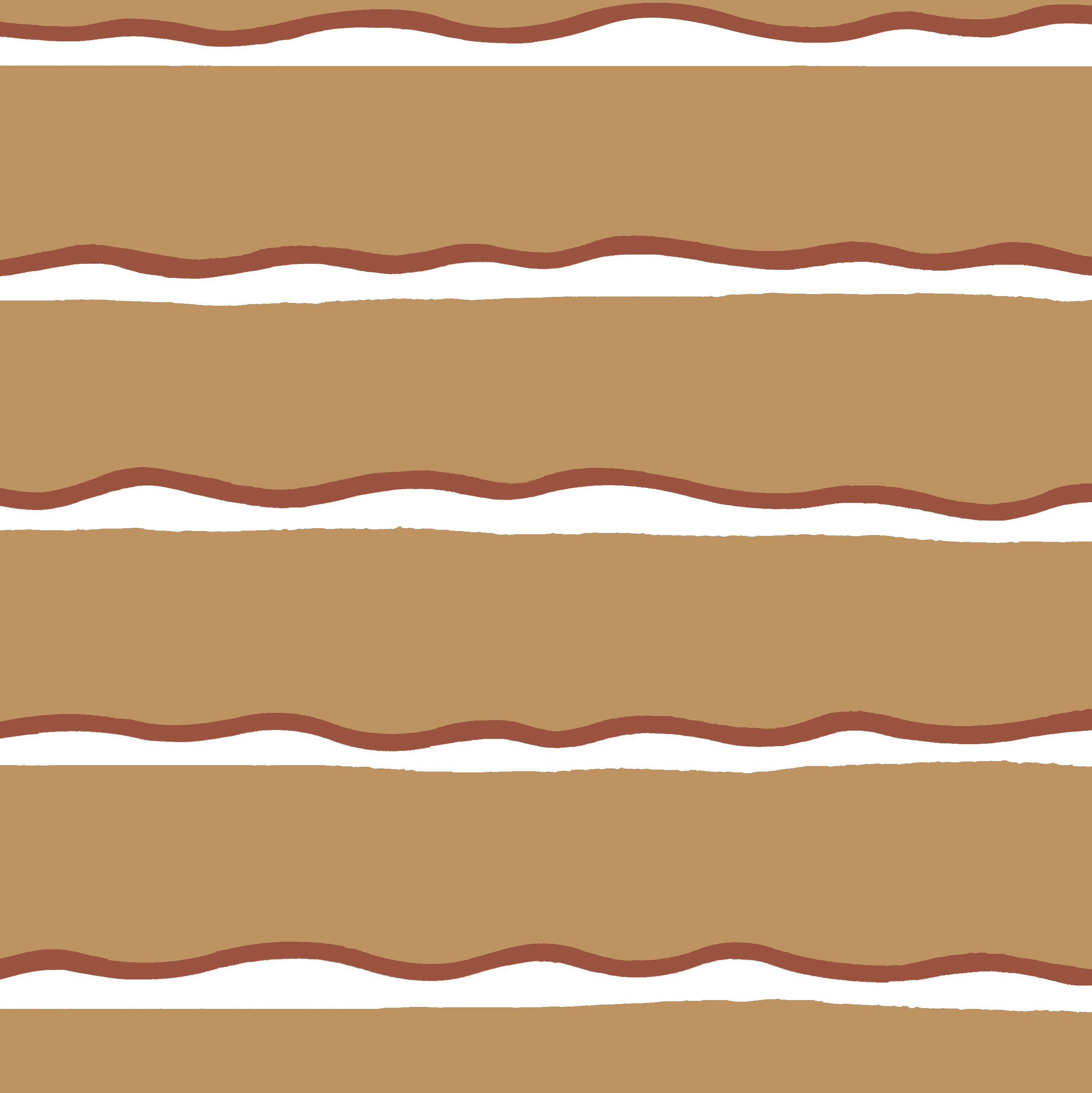 Detail of fabric in a wide undulating stripe pattern in red and white on a light brown field.
