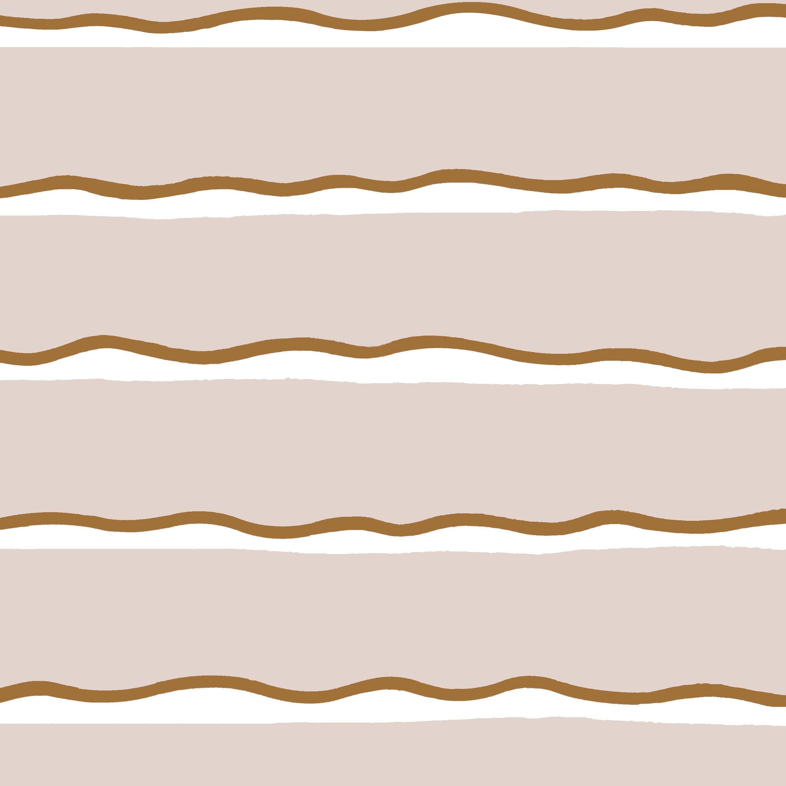 Detail of fabric in a wide undulating stripe pattern in brown and white on a light pink field.