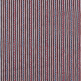 Dimensional embroidered fabric in an irregular stripe pattern in shades of gray, white, pink and blue.