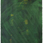 Sheet of handmade wallpaper with a dimensional combed pattern in dark green.