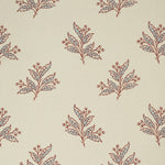 Pattern of red and blue leaf sprigs on a beige background