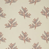 Pattern of red and blue leaf sprigs on a beige background