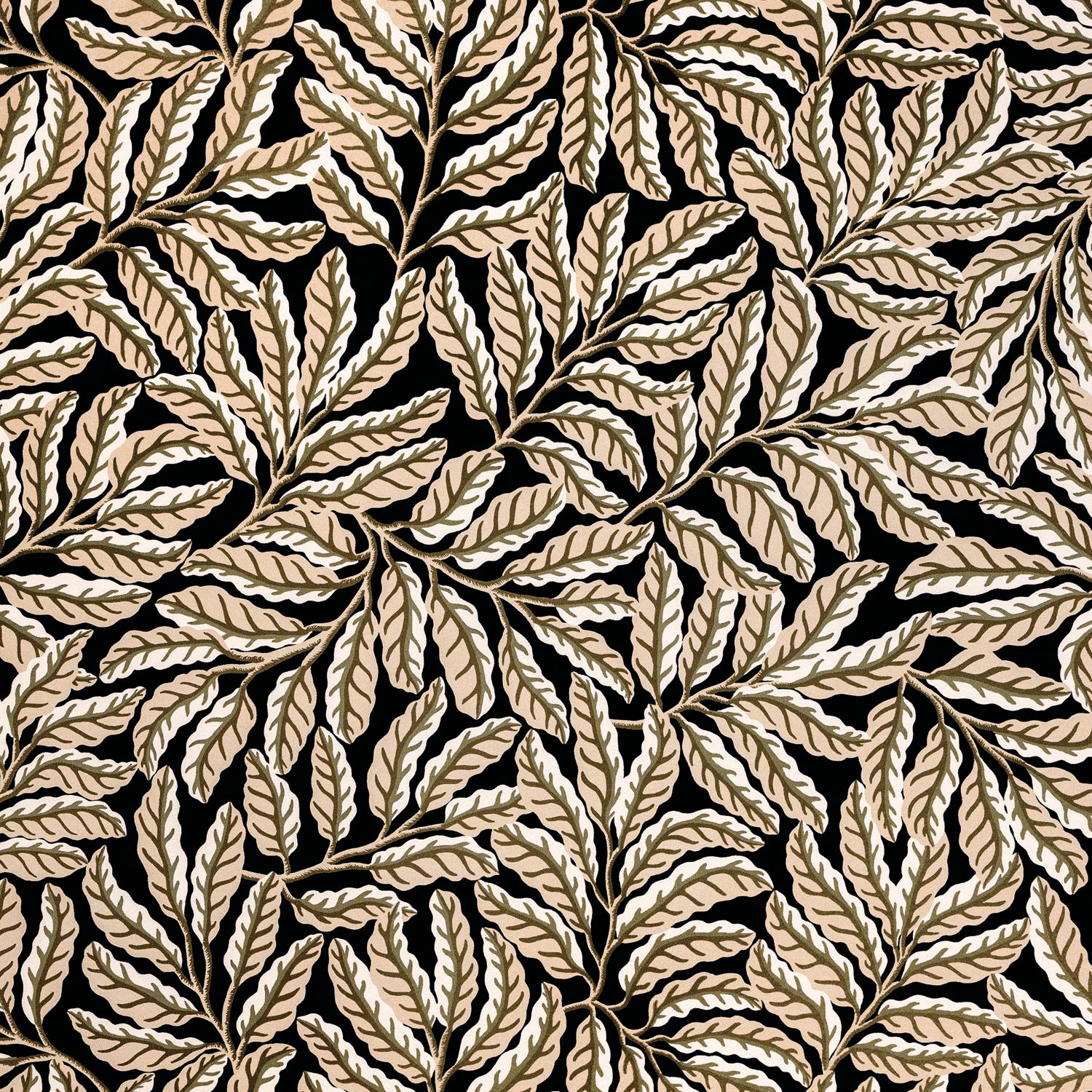 Pattern of brown leaves on a black background