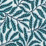 Fabric pattern of green and light leaves on a white background