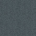 Detail of printed fabric with watercolor swirling stripe pattern in tonal navy blue.