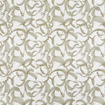 Detail of fabric in an abstract floral print in shades of tan on a cream field.