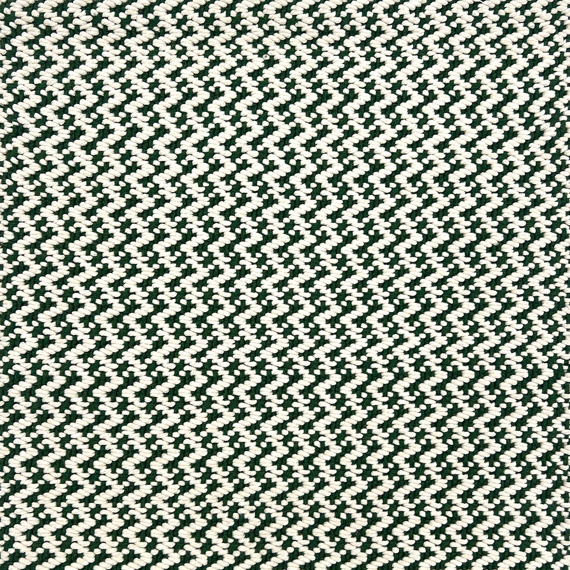 Indoor-Outdoor rug in a small scale zig zag stripe in white and green.