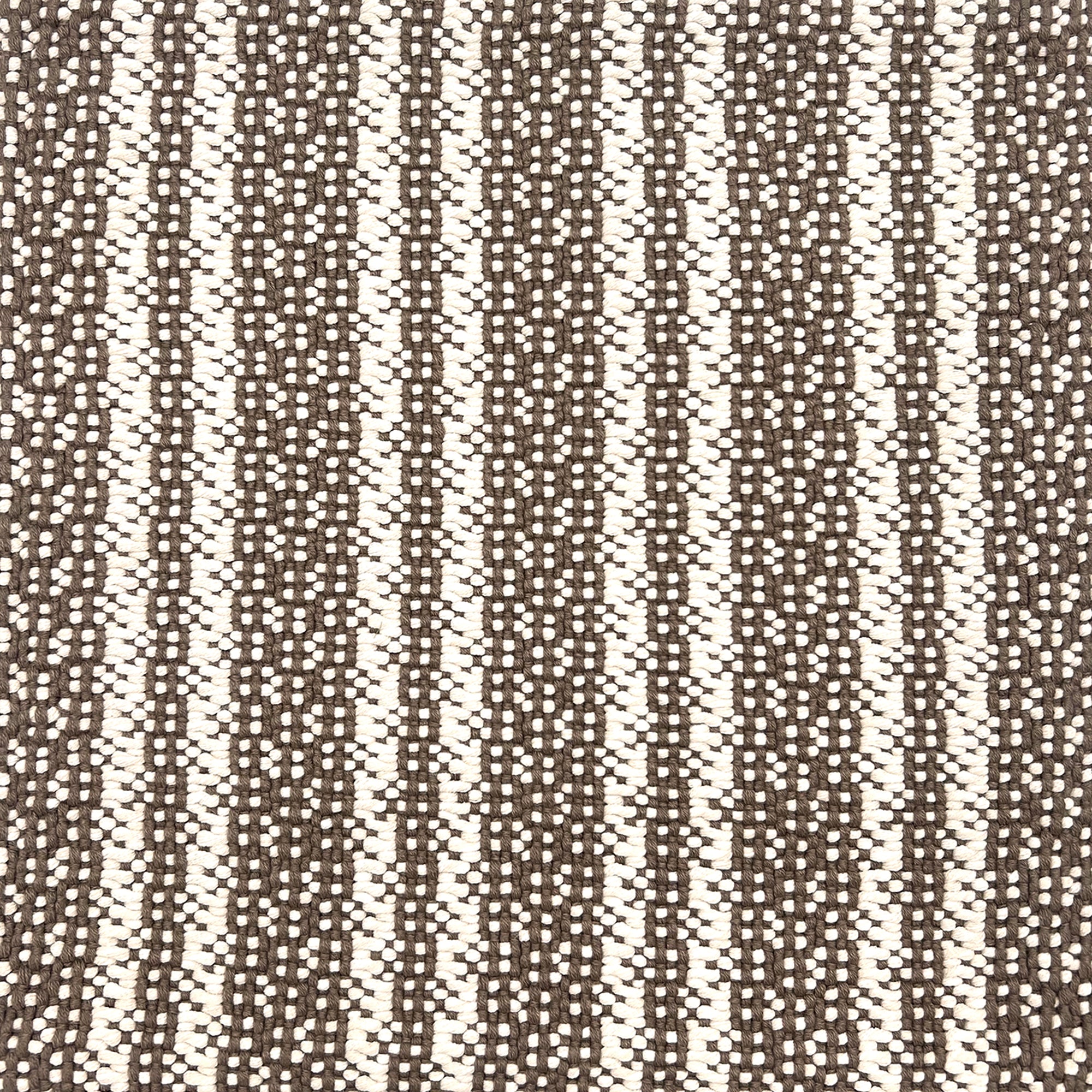 Indoor-Outdoor rug in a woven stripe in white and brown.