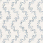 Fabric with stripe pattern of stylized  blue leaves on a cream background