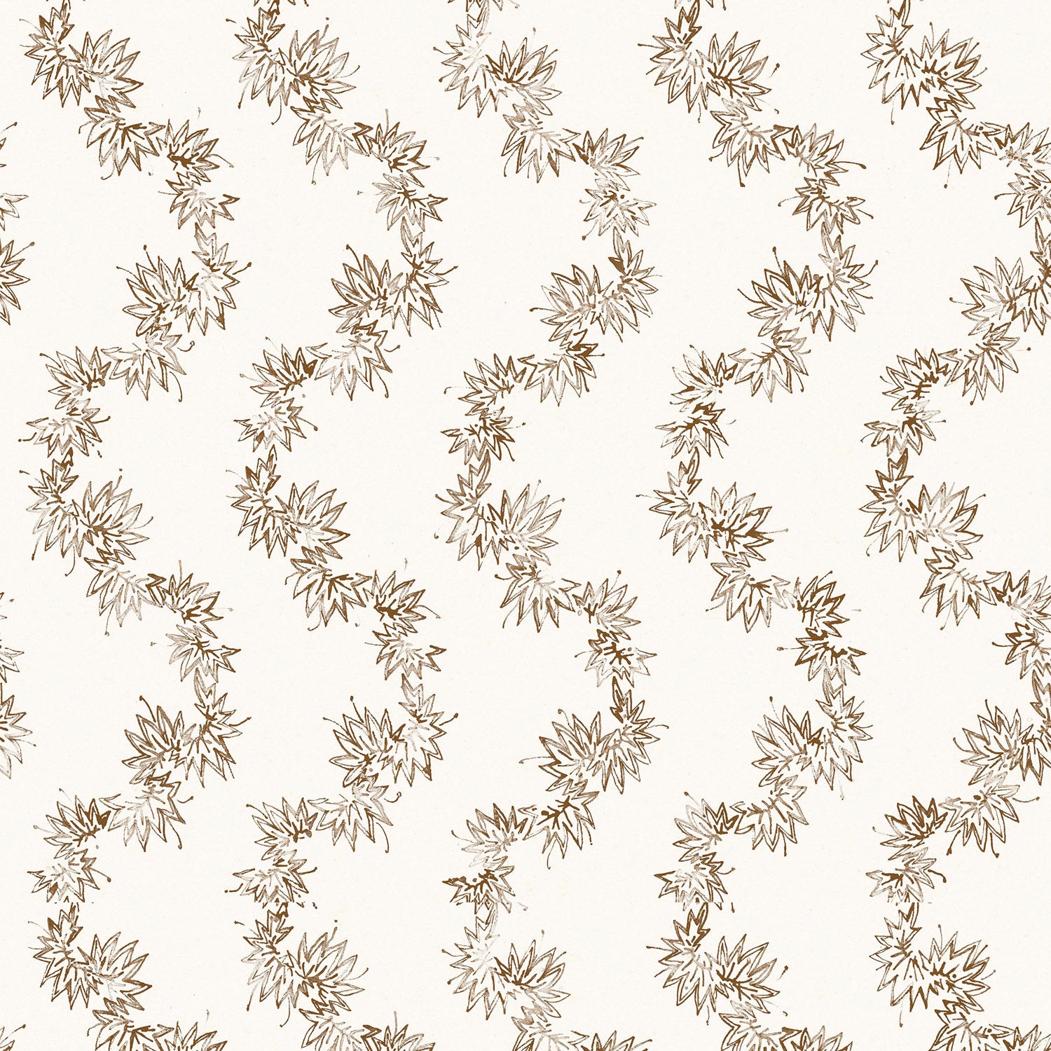 Wallpaper with stripe pattern of stylized dark brown leaves on a cream background