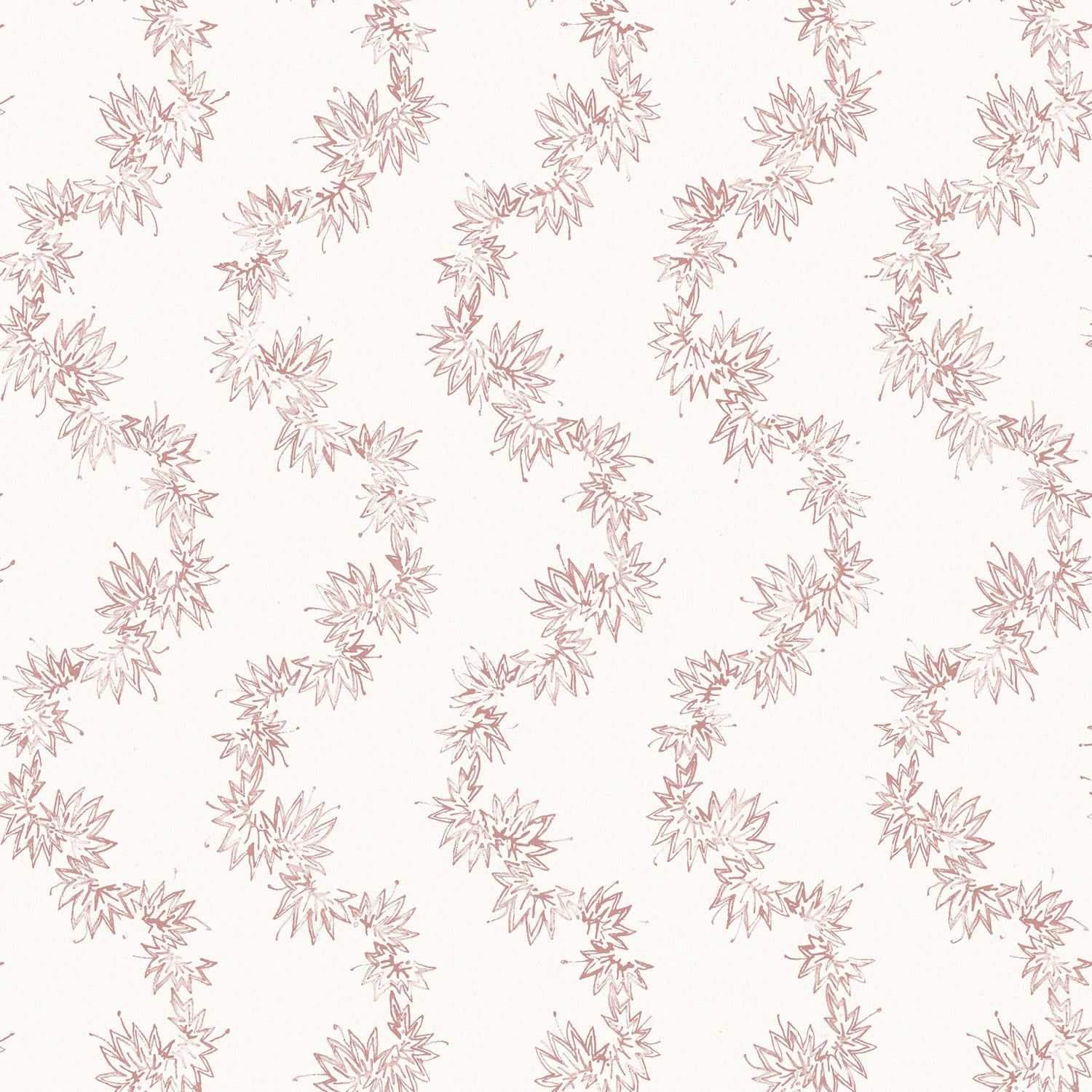 Wallpaper with stripe pattern of stylized pink leaves on a cream background