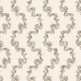 Fabric with stripe pattern of stylized dark brown leaves on a beige background