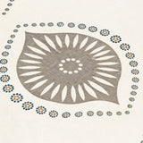 Detail of fabric with a repeating floral print in brown and charcoal on a cream field.