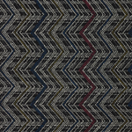 Broadloom carpet in a graphic herringbone stripe in white with primary color accents on a black field. 