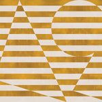 Trompe l'oeil stripe pattern with geometric shapes in cream and ochre.