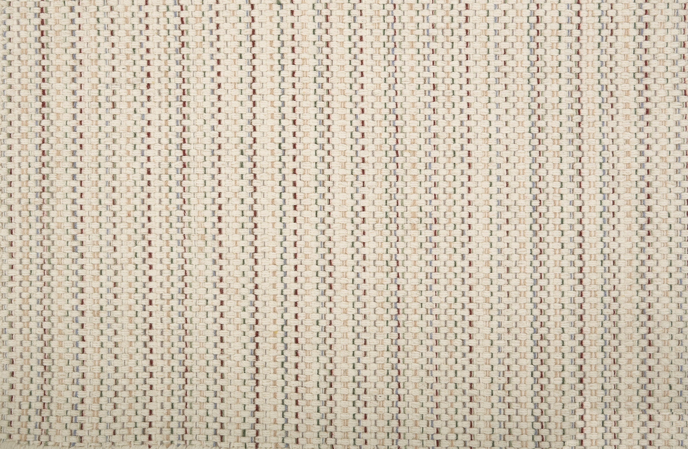 Broadloom carpet in a striated stripe in cream with brown, grey and green accents.