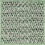 Textured woven outdoor carpet a basketweave design in grey and green.
