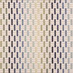 Broadloom carpet in a small ombré striped check in shades of blue and green on a cream field. 