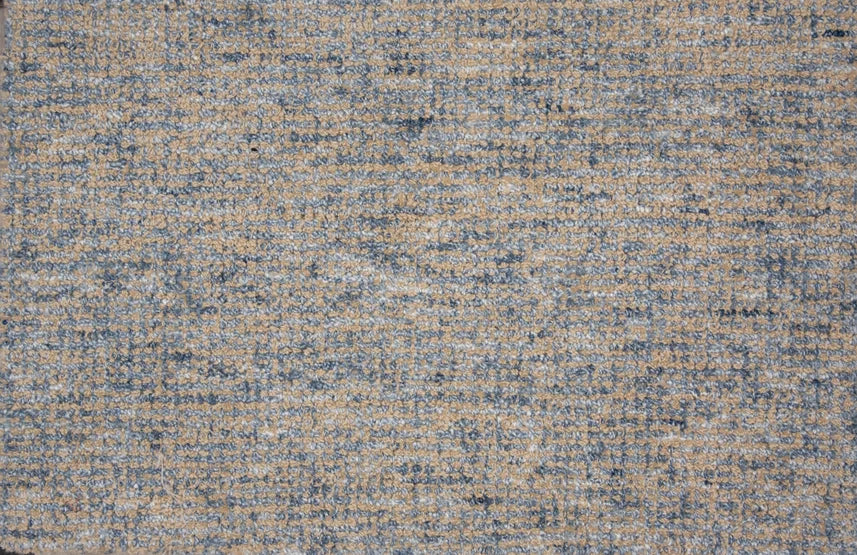 Broadloom carpet swatch in a textural pattern in a blue yellow design