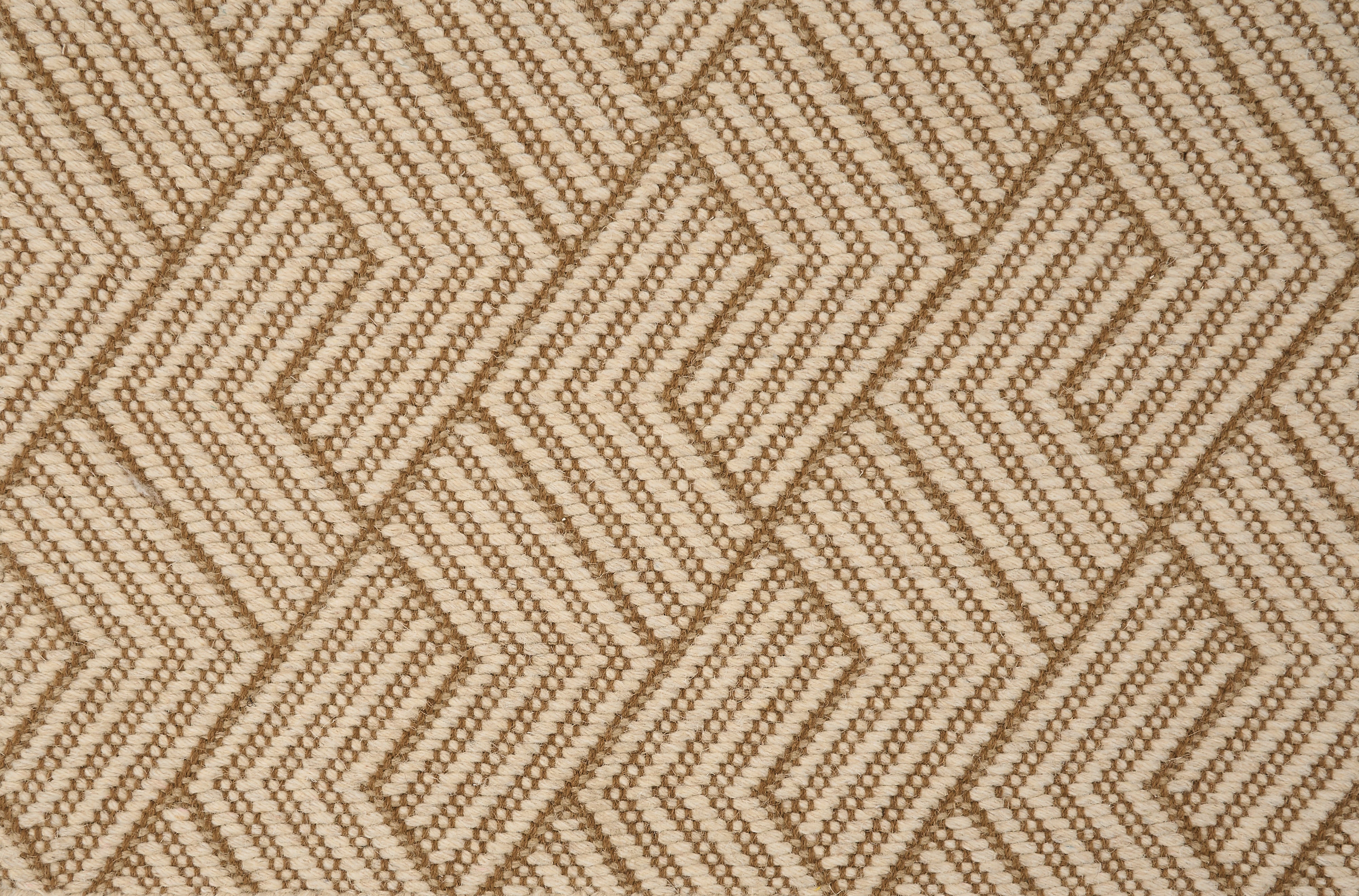 Broadloom carpet in a novel herringbone design in taupe and caramel