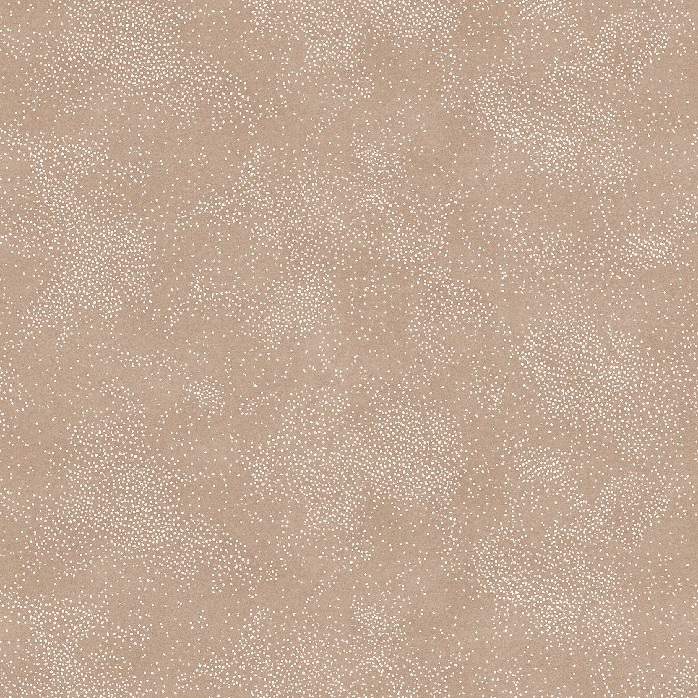 Detail of printed wallpaper with a white celestial dotted pattern on a soft clay pink background. 