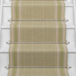 Striped flatweave runner in sage on white staircase 