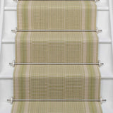 Striped flatweave runner in sage on white staircase 