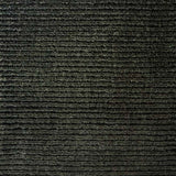 Close up of broadloom carpet with solid cut pile ribbed stripe in dark green.